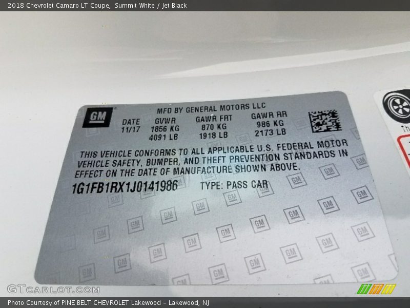 Summit White / Jet Black 2018 Chevrolet Camaro LT Coupe