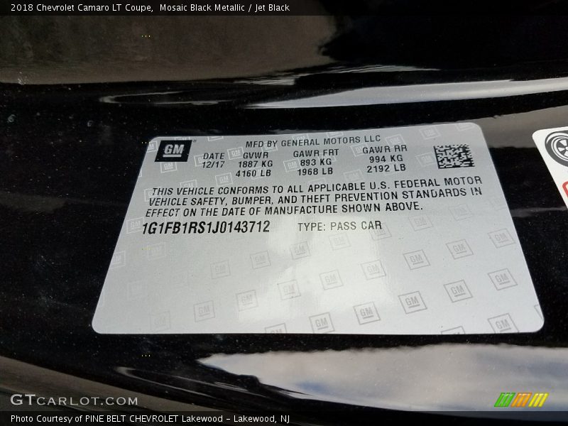 Mosaic Black Metallic / Jet Black 2018 Chevrolet Camaro LT Coupe
