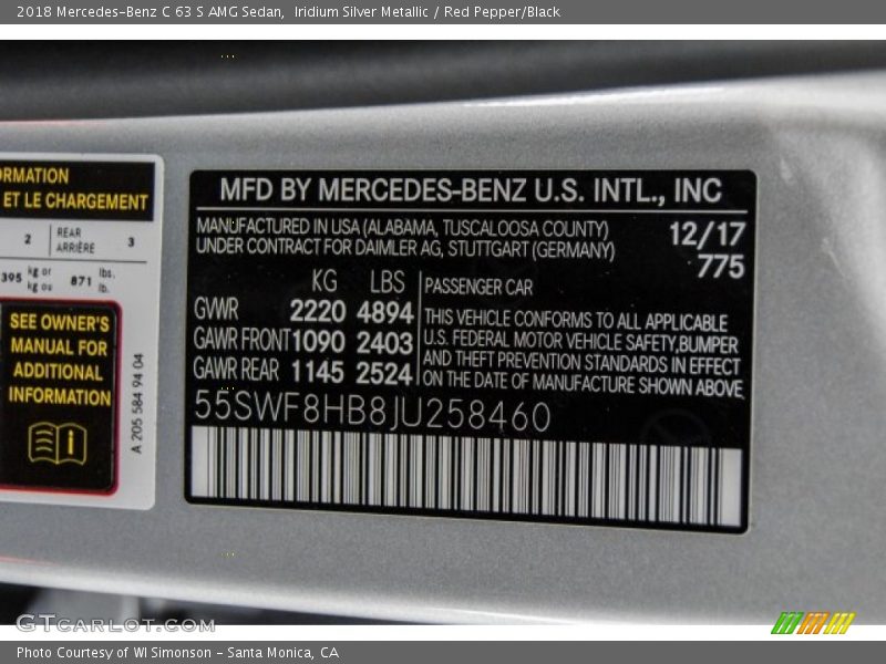 2018 C 63 S AMG Sedan Iridium Silver Metallic Color Code 775