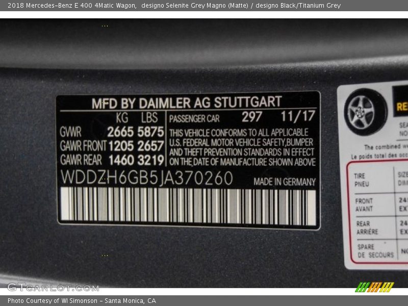 2018 E 400 4Matic Wagon designo Selenite Grey Magno (Matte) Color Code 297