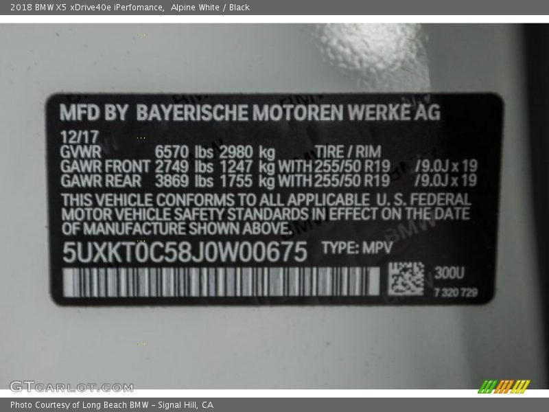 Alpine White / Black 2018 BMW X5 xDrive40e iPerfomance