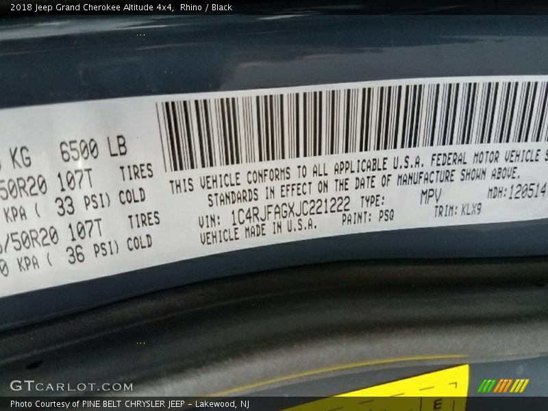 Rhino / Black 2018 Jeep Grand Cherokee Altitude 4x4