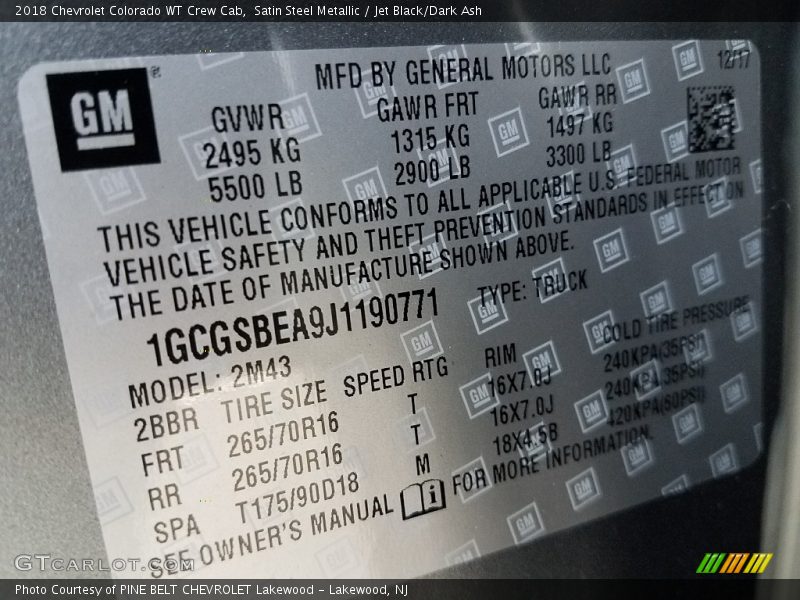 Satin Steel Metallic / Jet Black/Dark Ash 2018 Chevrolet Colorado WT Crew Cab