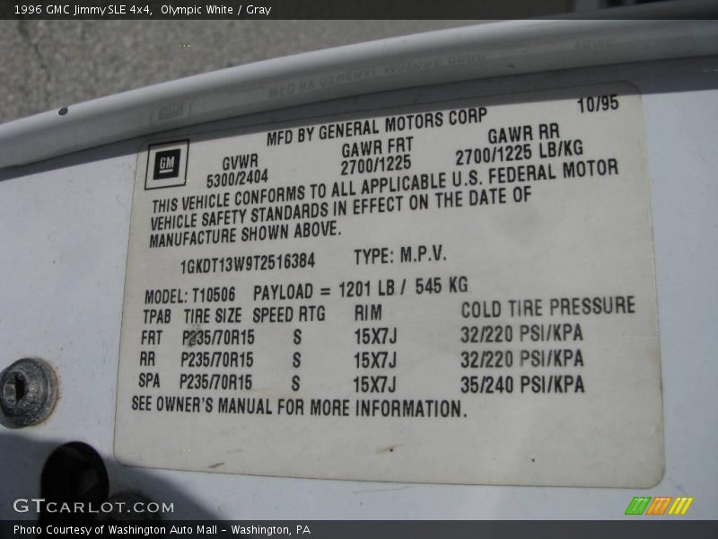 Olympic White / Gray 1996 GMC Jimmy SLE 4x4