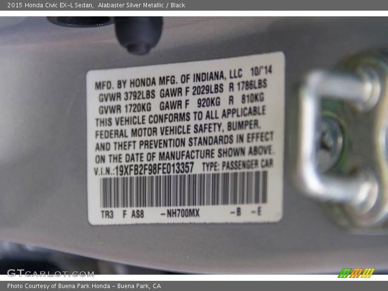 Alabaster Silver Metallic / Black 2015 Honda Civic EX-L Sedan