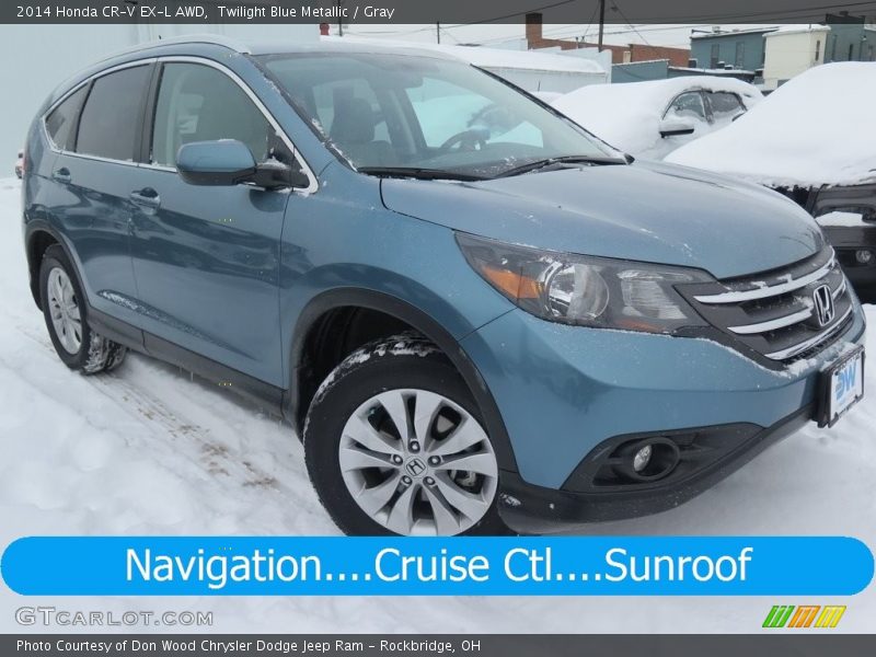 Twilight Blue Metallic / Gray 2014 Honda CR-V EX-L AWD