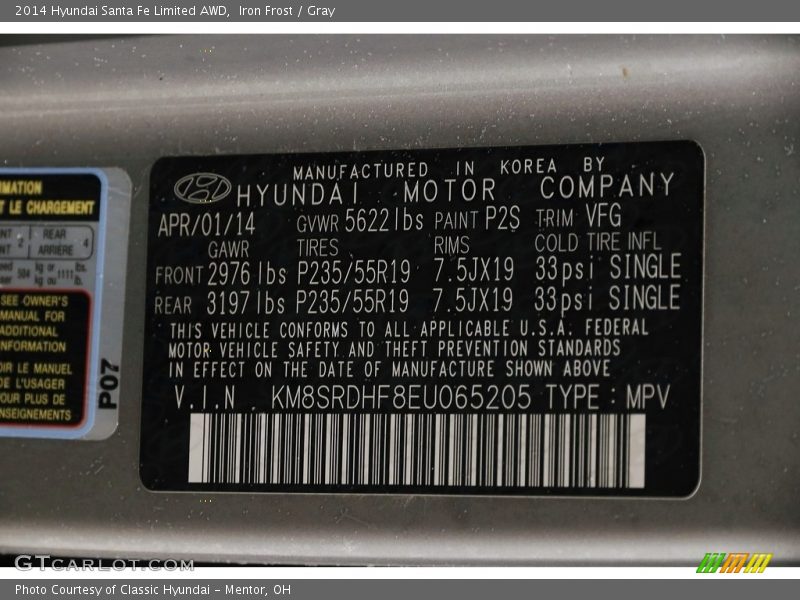 Iron Frost / Gray 2014 Hyundai Santa Fe Limited AWD