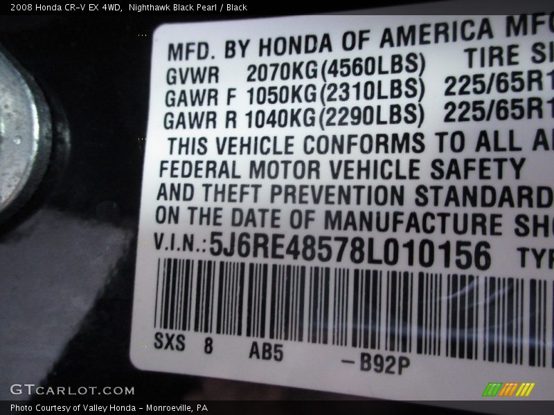 Nighthawk Black Pearl / Black 2008 Honda CR-V EX 4WD