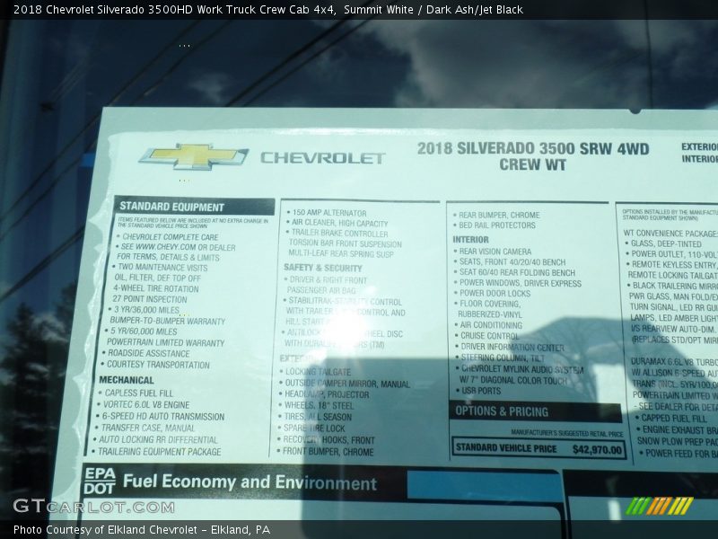 Summit White / Dark Ash/Jet Black 2018 Chevrolet Silverado 3500HD Work Truck Crew Cab 4x4