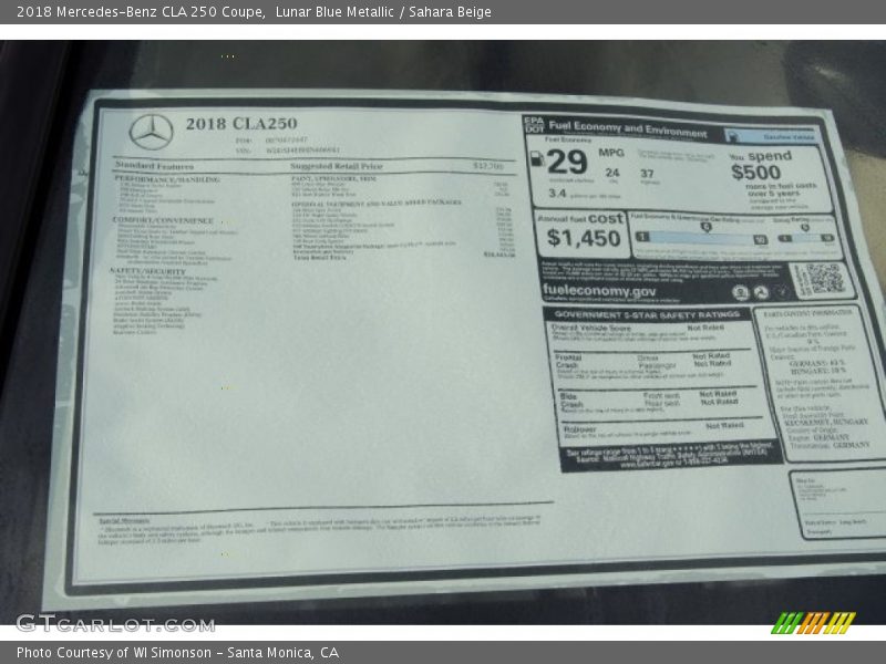 Lunar Blue Metallic / Sahara Beige 2018 Mercedes-Benz CLA 250 Coupe