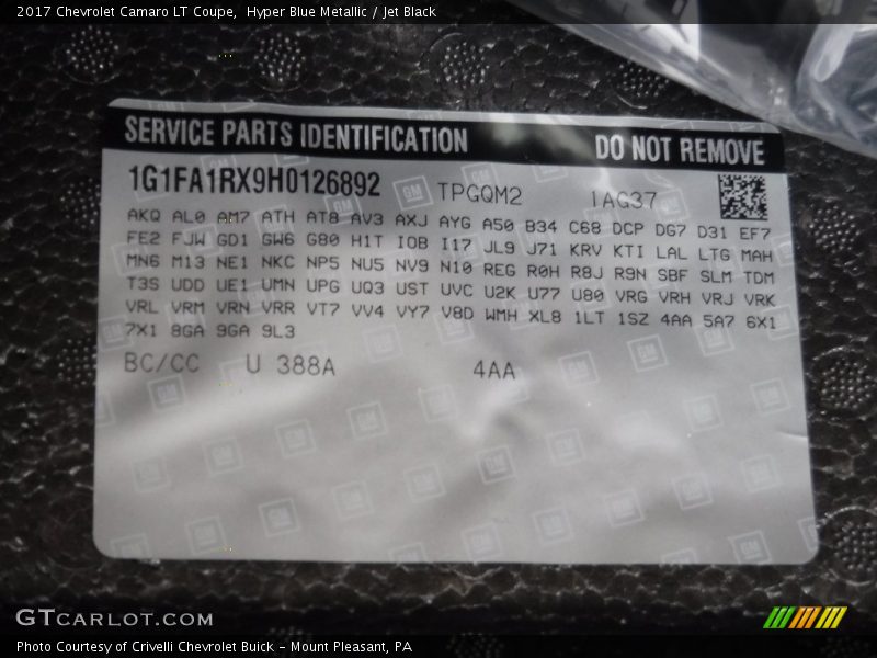 Hyper Blue Metallic / Jet Black 2017 Chevrolet Camaro LT Coupe