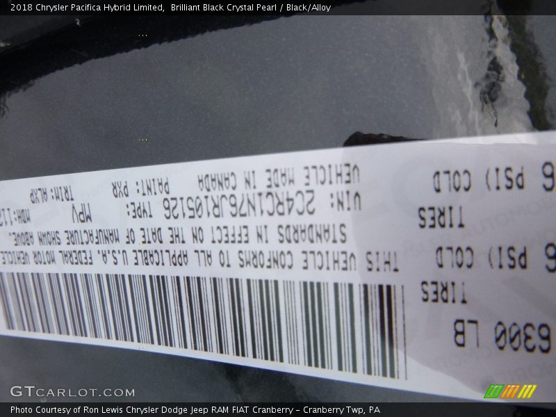 Brilliant Black Crystal Pearl / Black/Alloy 2018 Chrysler Pacifica Hybrid Limited