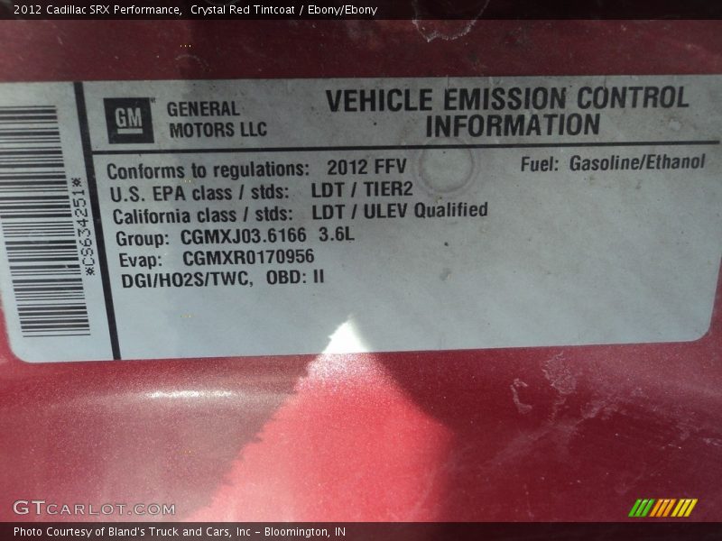 Crystal Red Tintcoat / Ebony/Ebony 2012 Cadillac SRX Performance
