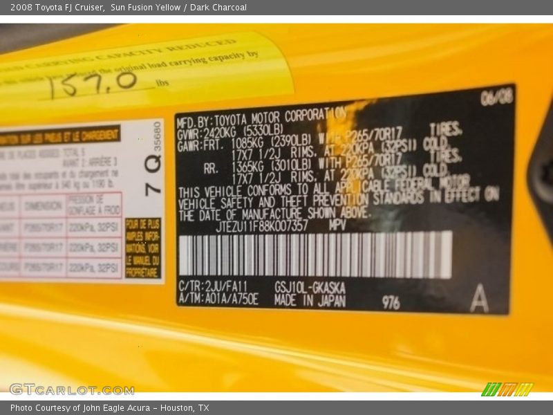 Sun Fusion Yellow / Dark Charcoal 2008 Toyota FJ Cruiser