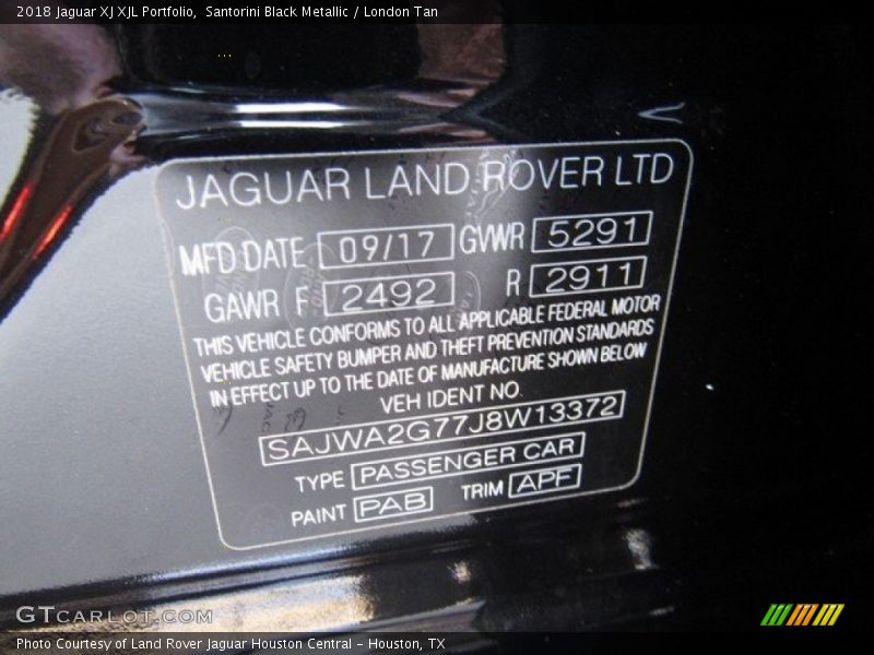 2018 XJ XJL Portfolio Santorini Black Metallic Color Code PAB