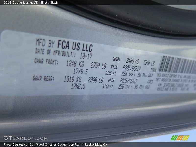 Billet / Black 2018 Dodge Journey SE