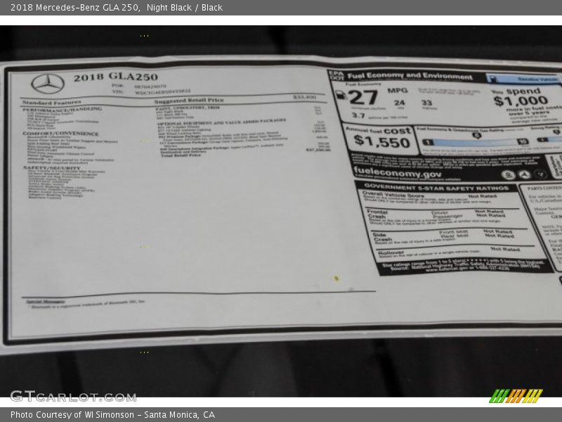 Night Black / Black 2018 Mercedes-Benz GLA 250