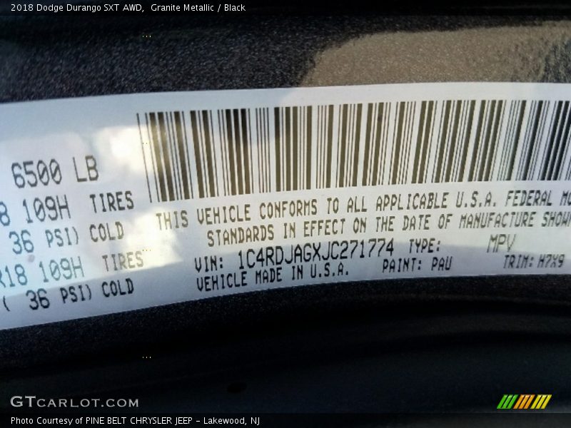 Granite Metallic / Black 2018 Dodge Durango SXT AWD