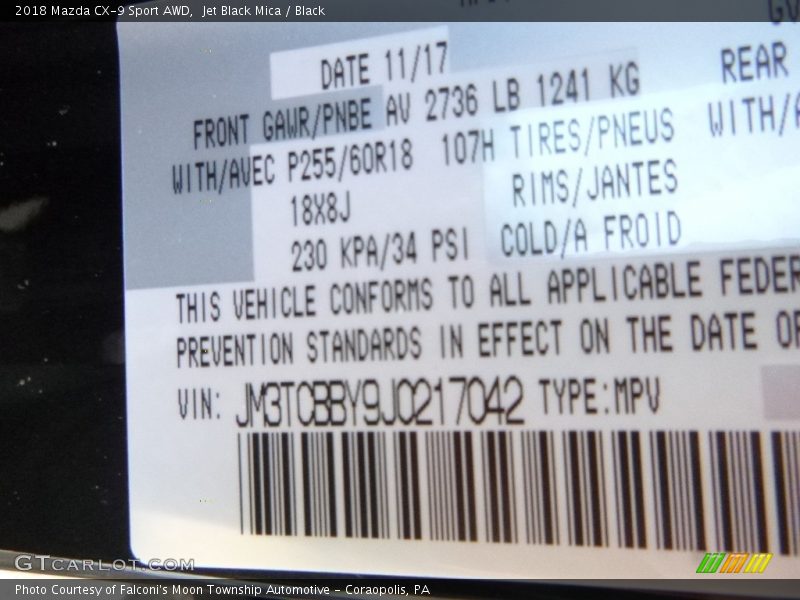 Jet Black Mica / Black 2018 Mazda CX-9 Sport AWD