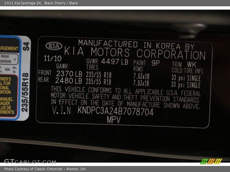 Black Cherry / Black 2011 Kia Sportage EX