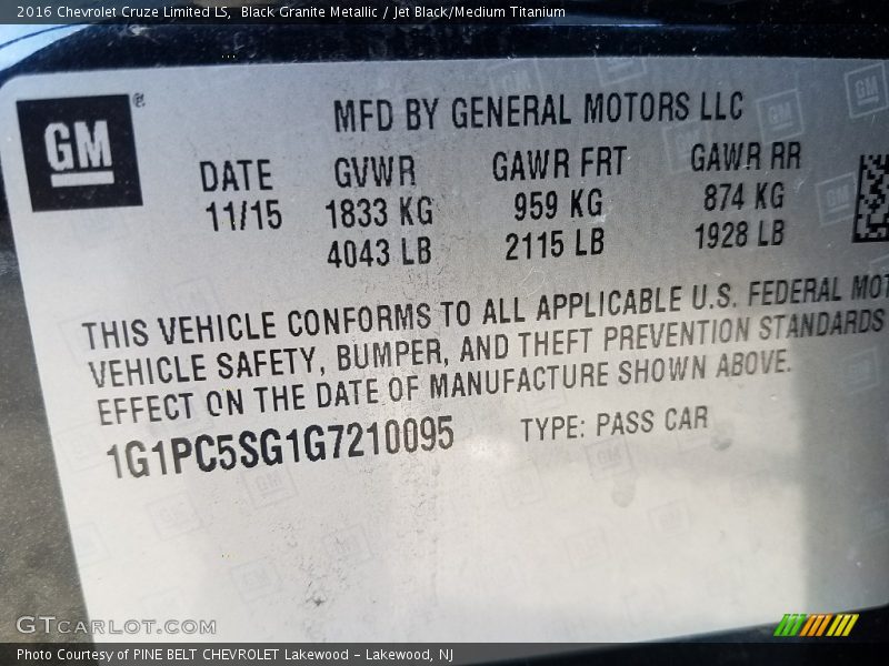 Black Granite Metallic / Jet Black/Medium Titanium 2016 Chevrolet Cruze Limited LS