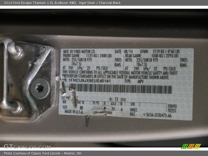 Ingot Silver / Charcoal Black 2014 Ford Escape Titanium 1.6L EcoBoost 4WD