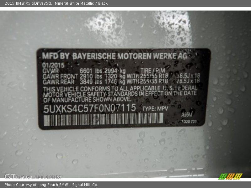 Mineral White Metallic / Black 2015 BMW X5 xDrive35d