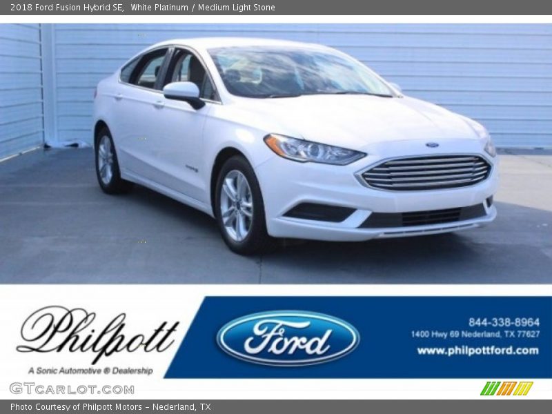 White Platinum / Medium Light Stone 2018 Ford Fusion Hybrid SE