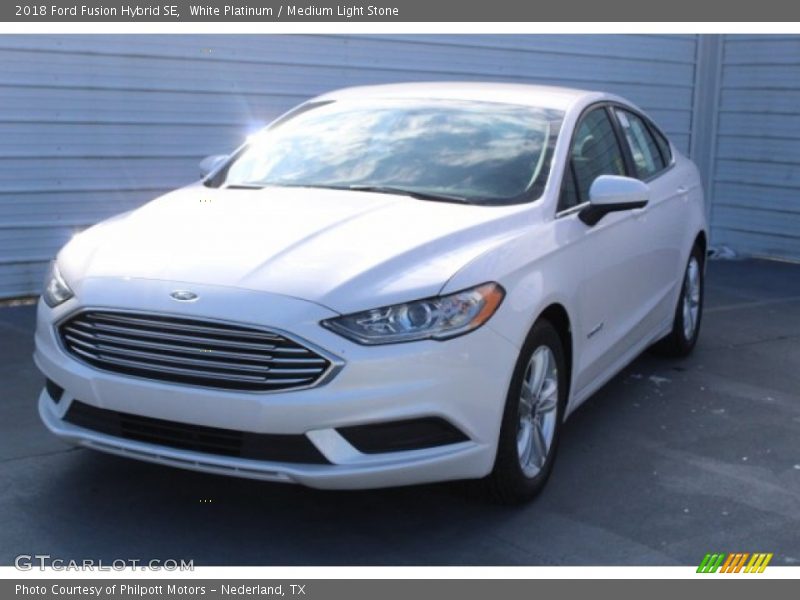 White Platinum / Medium Light Stone 2018 Ford Fusion Hybrid SE