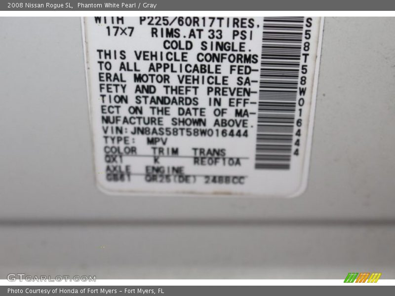 Phantom White Pearl / Gray 2008 Nissan Rogue SL