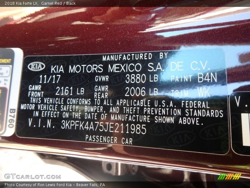 Garnet Red / Black 2018 Kia Forte LX