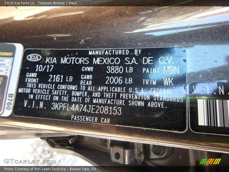 Titanium Bronze / Black 2018 Kia Forte LX
