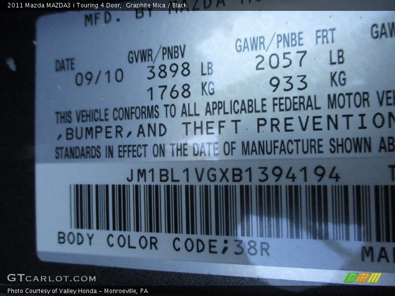 Graphite Mica / Black 2011 Mazda MAZDA3 i Touring 4 Door