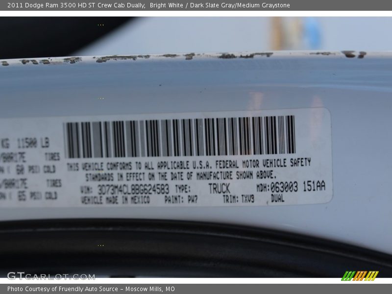 Bright White / Dark Slate Gray/Medium Graystone 2011 Dodge Ram 3500 HD ST Crew Cab Dually