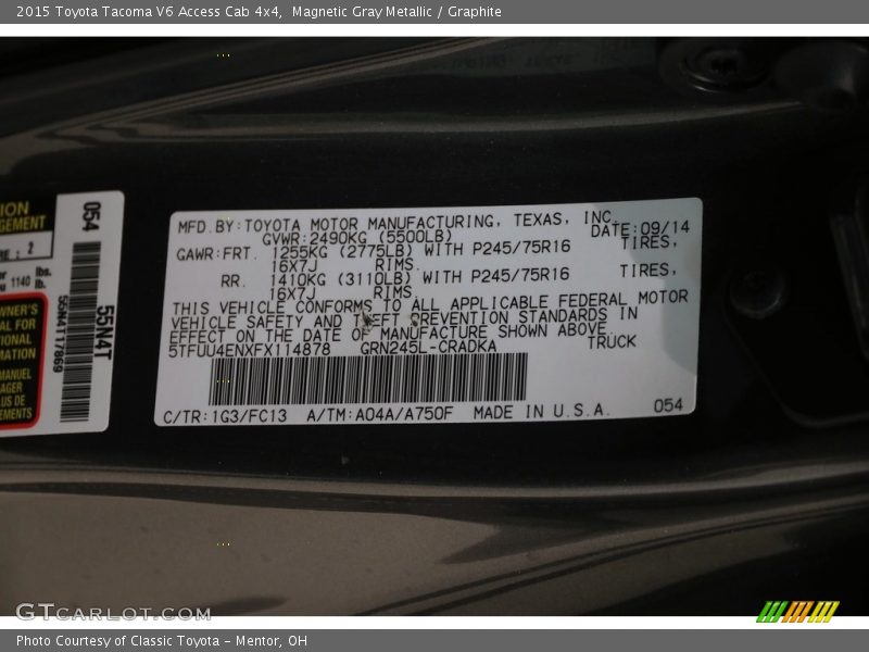 Magnetic Gray Metallic / Graphite 2015 Toyota Tacoma V6 Access Cab 4x4