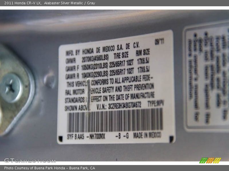 Alabaster Silver Metallic / Gray 2011 Honda CR-V LX