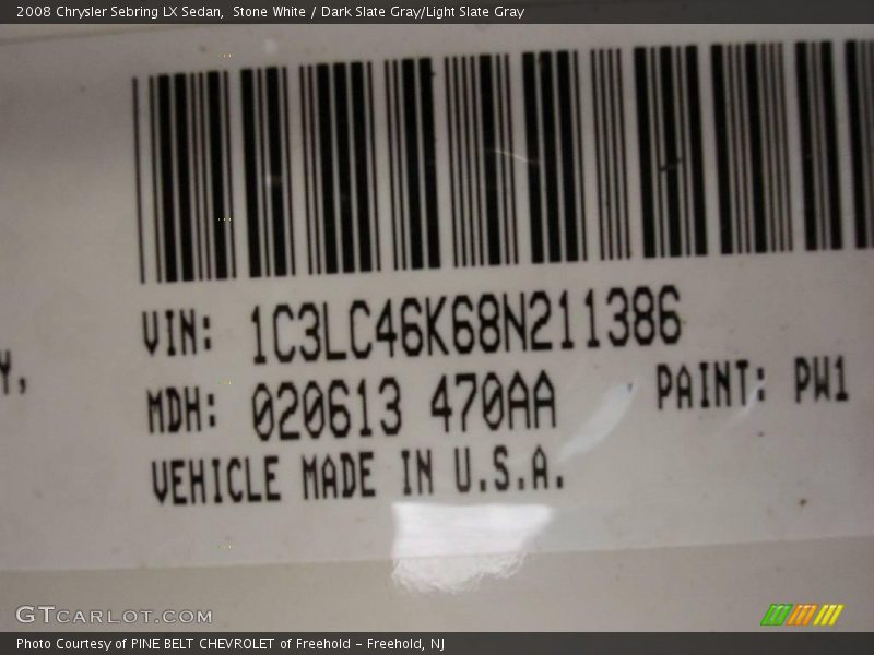 Stone White / Dark Slate Gray/Light Slate Gray 2008 Chrysler Sebring LX Sedan