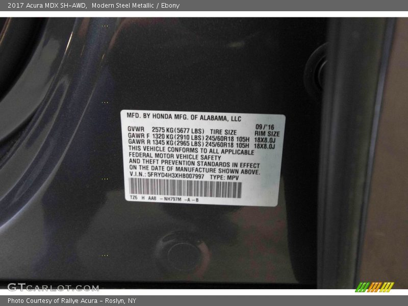 Modern Steel Metallic / Ebony 2017 Acura MDX SH-AWD