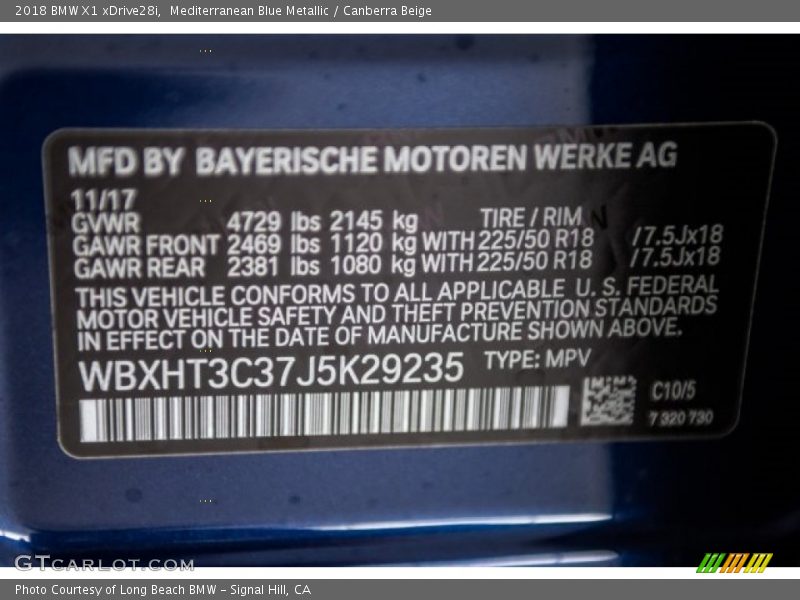 Mediterranean Blue Metallic / Canberra Beige 2018 BMW X1 xDrive28i