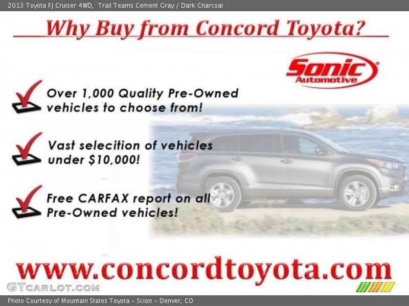 Trail Teams Cement Gray / Dark Charcoal 2013 Toyota FJ Cruiser 4WD