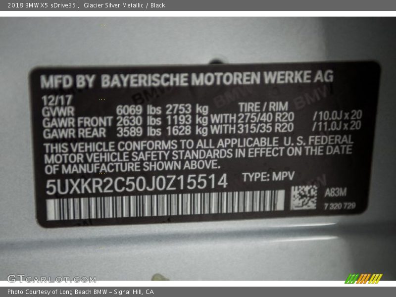 Glacier Silver Metallic / Black 2018 BMW X5 sDrive35i