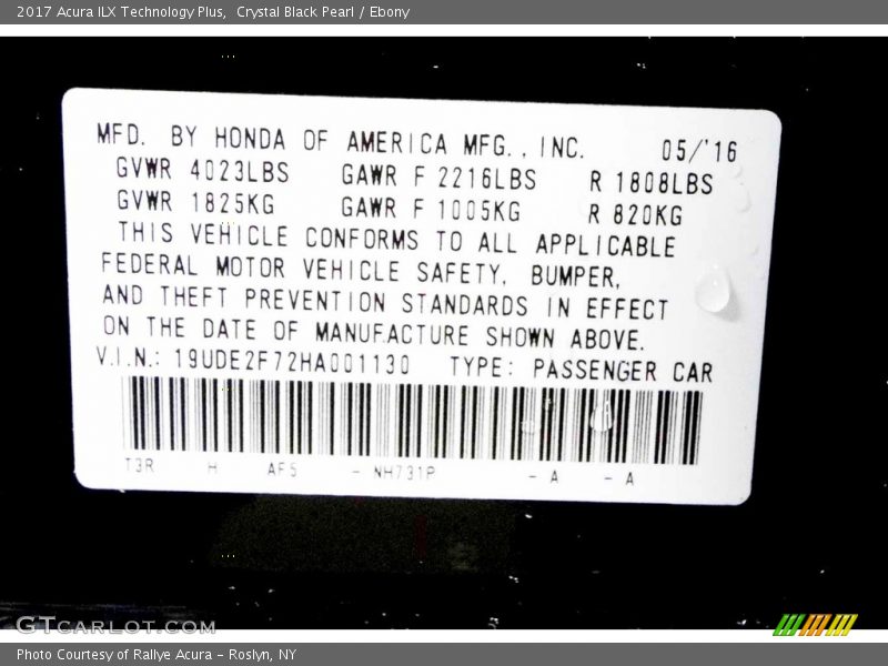 Crystal Black Pearl / Ebony 2017 Acura ILX Technology Plus