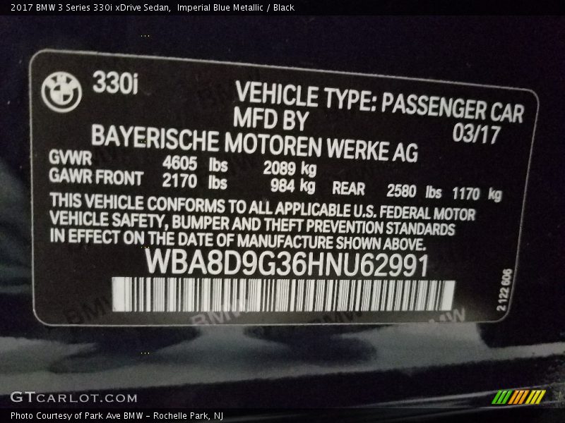 Imperial Blue Metallic / Black 2017 BMW 3 Series 330i xDrive Sedan