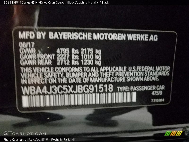 Black Sapphire Metallic / Black 2018 BMW 4 Series 430i xDrive Gran Coupe