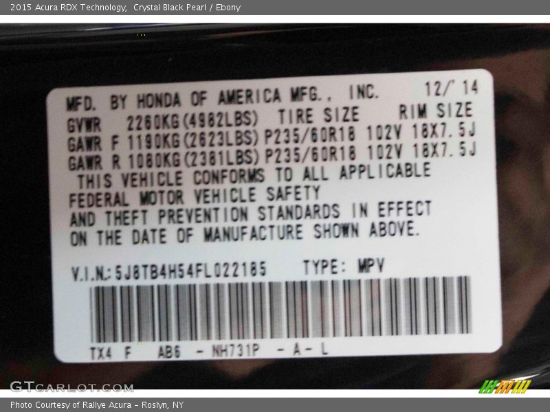 Crystal Black Pearl / Ebony 2015 Acura RDX Technology