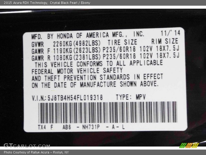 Crystal Black Pearl / Ebony 2015 Acura RDX Technology