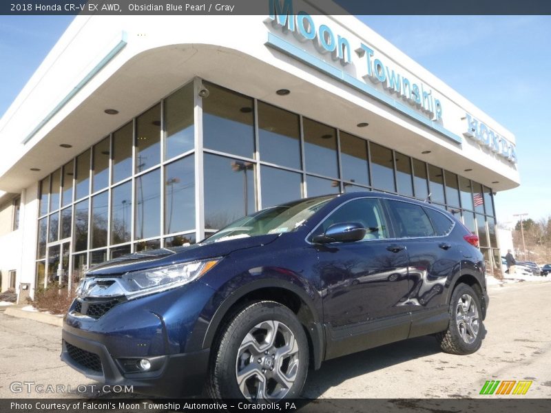 Obsidian Blue Pearl / Gray 2018 Honda CR-V EX AWD