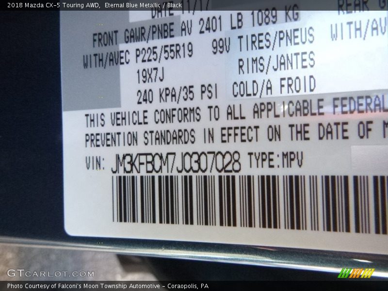 Eternal Blue Metallic / Black 2018 Mazda CX-5 Touring AWD