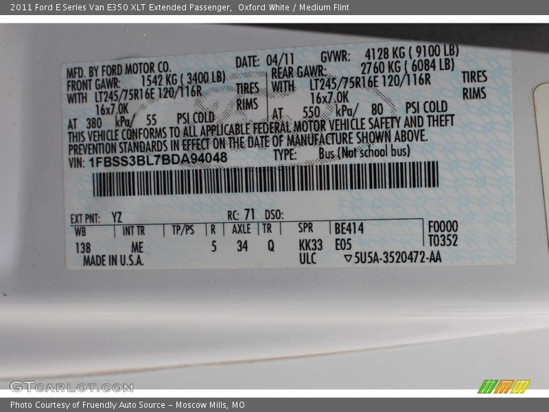 Oxford White / Medium Flint 2011 Ford E Series Van E350 XLT Extended Passenger