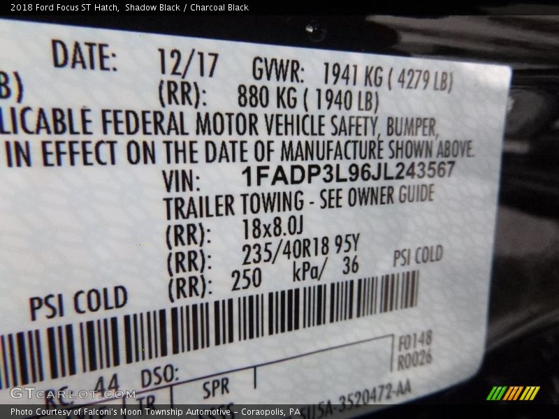 Shadow Black / Charcoal Black 2018 Ford Focus ST Hatch